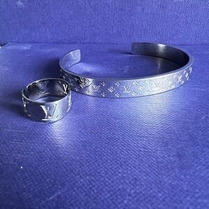 Silver Monogram Bracelet and Ring Set